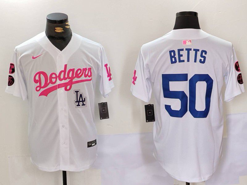 Men Los Angeles Dodgers #50 Betts White pink joint name 2024 Nike MLB Jersey style 5->los angeles dodgers->MLB Jersey